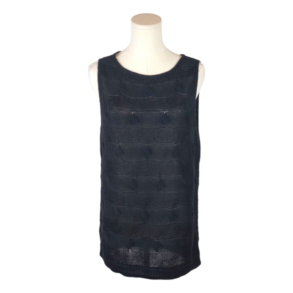 Talbots Black Linen Knit Tank Top L NWT Textured Sleeveless Sweater Shell